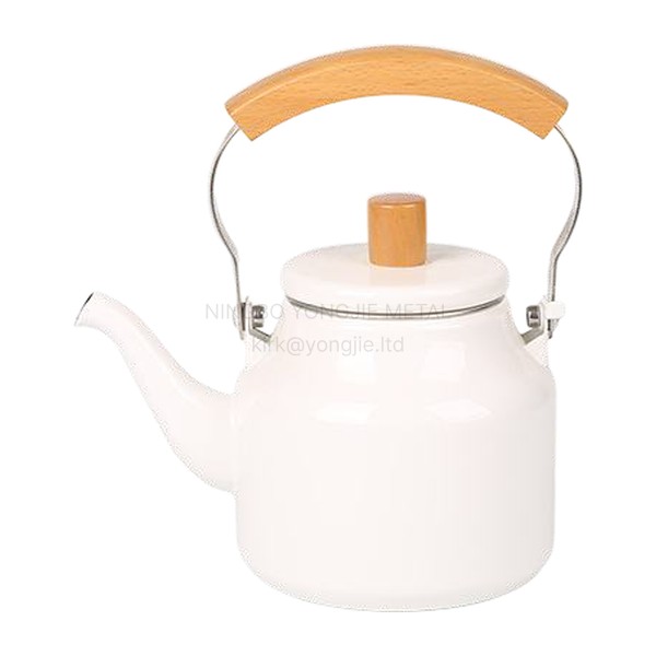 Enamel Kettle with Curved Wooden Handle 1.4L